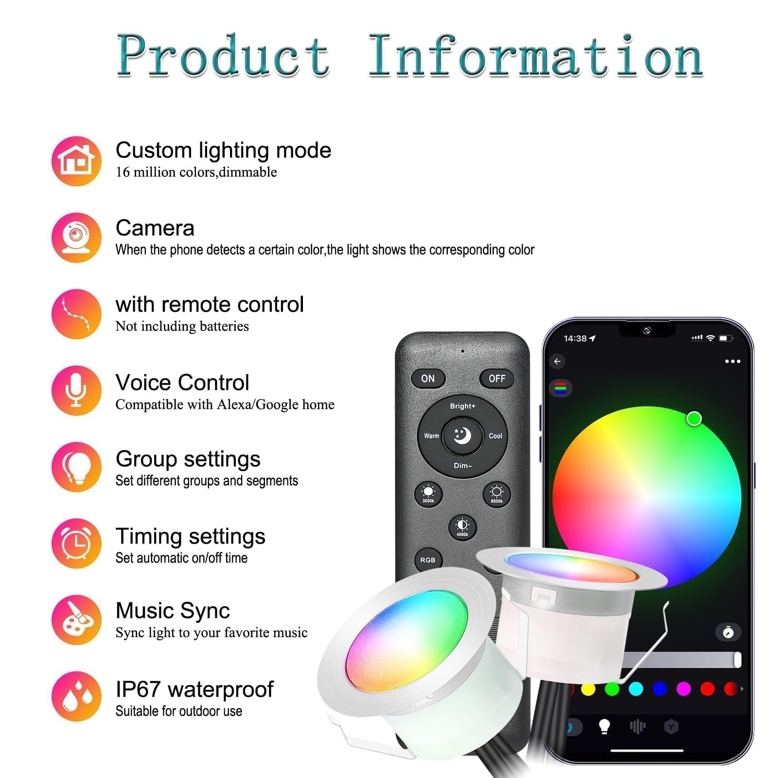 20er Set Bodenstrahler Außen RGB + Warmweiß LED, WIFI Bodeneinbaustrahler Aussen, IP67 Wasserdicht, DC12V, Ø31mm, LED Bodenleuchten Außen, Terrassenbeleuchtung, Alexa Google Home
