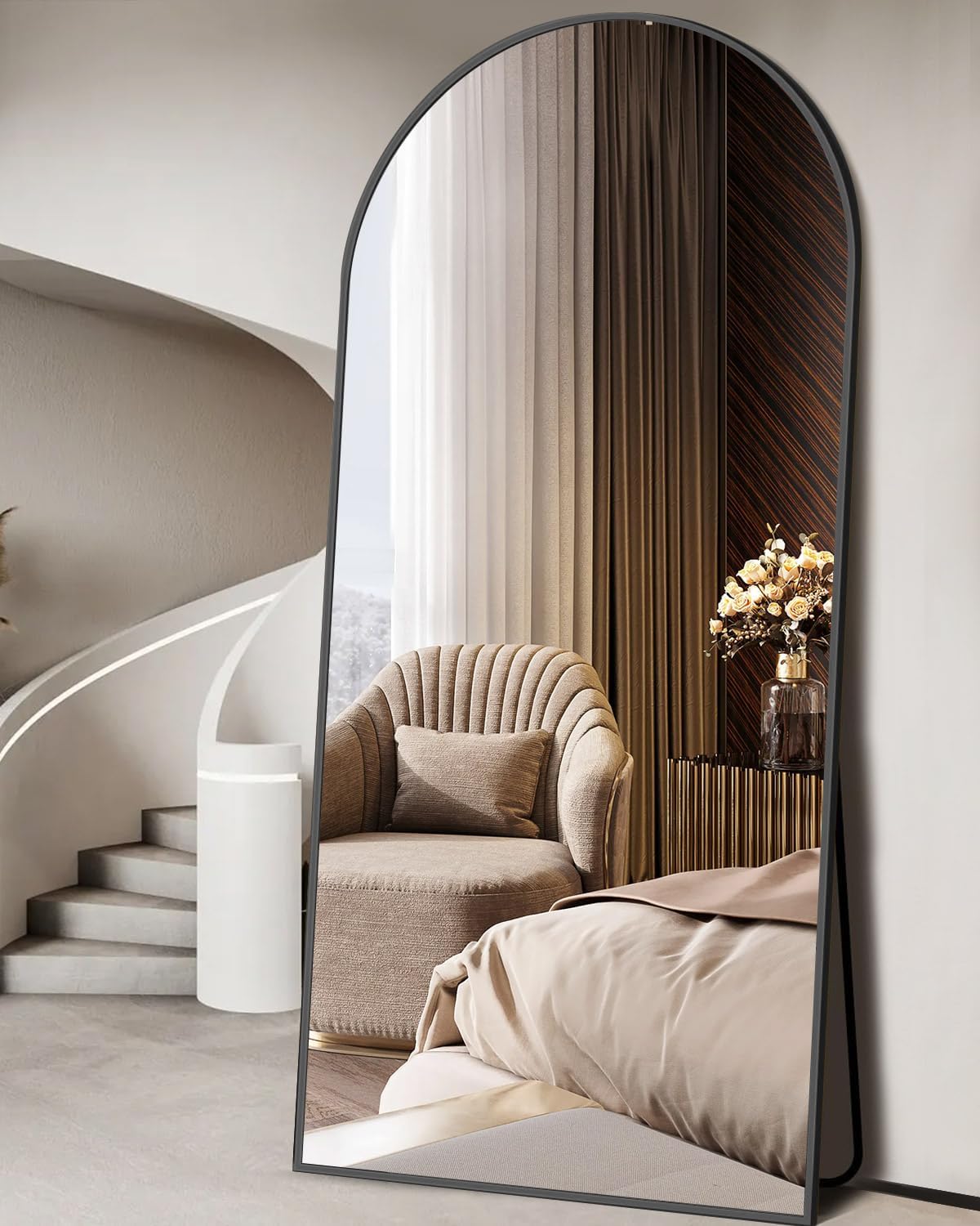 DMWOODFL 71"x26" Arched Full-Length Mirror with Explosion-Proof HD Glass - Oversized Floor or Wall-Mounted Full Body Mirror for Bedroom, Living Room, and Cloakroom (Black)