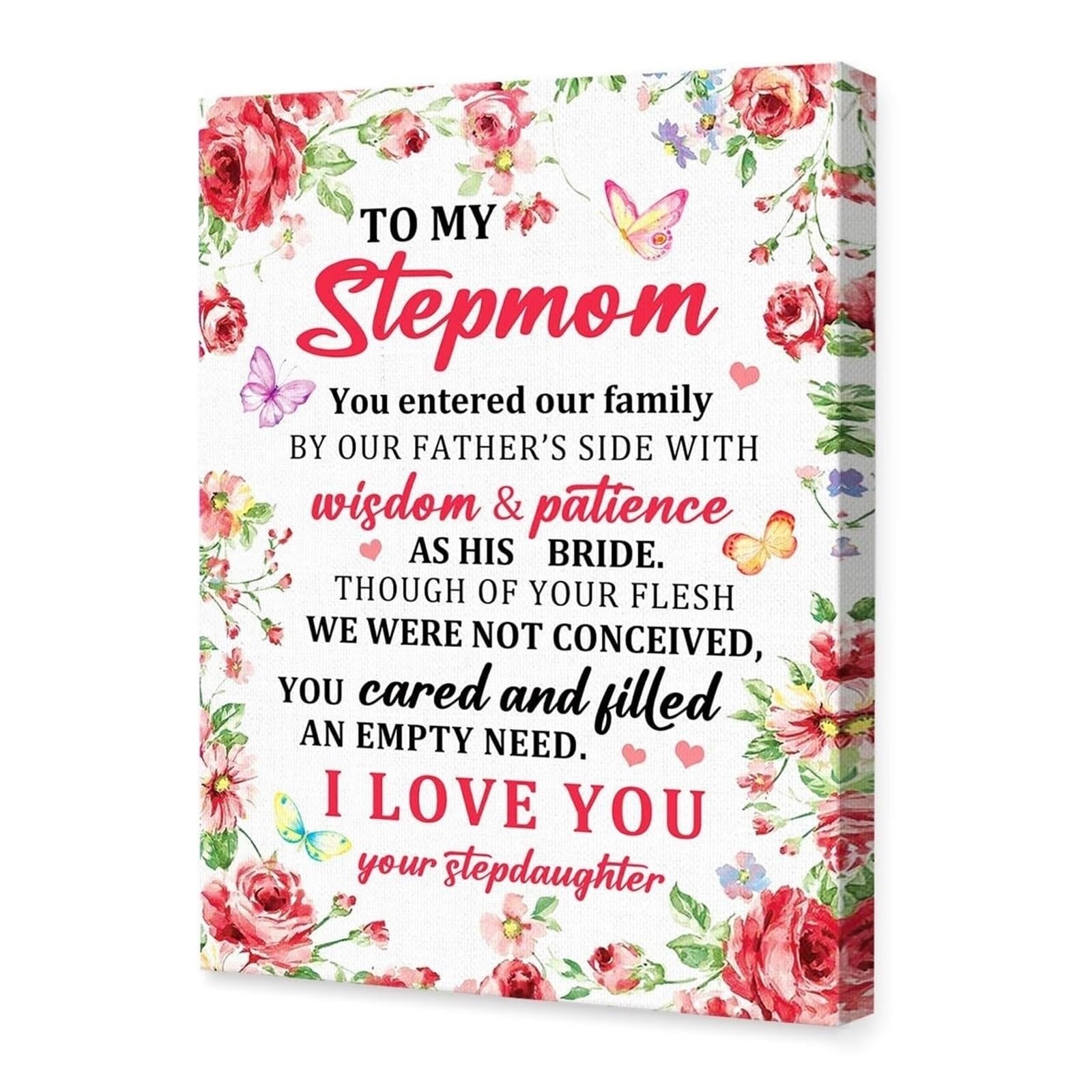 SMGLRUEAT Stepmother Appreciation Gift - ‘To My Stepmom’ Canvas Print, Heartfelt Wall Decor for Second Mom​(Unframed,08x12inch(20x30cm))
