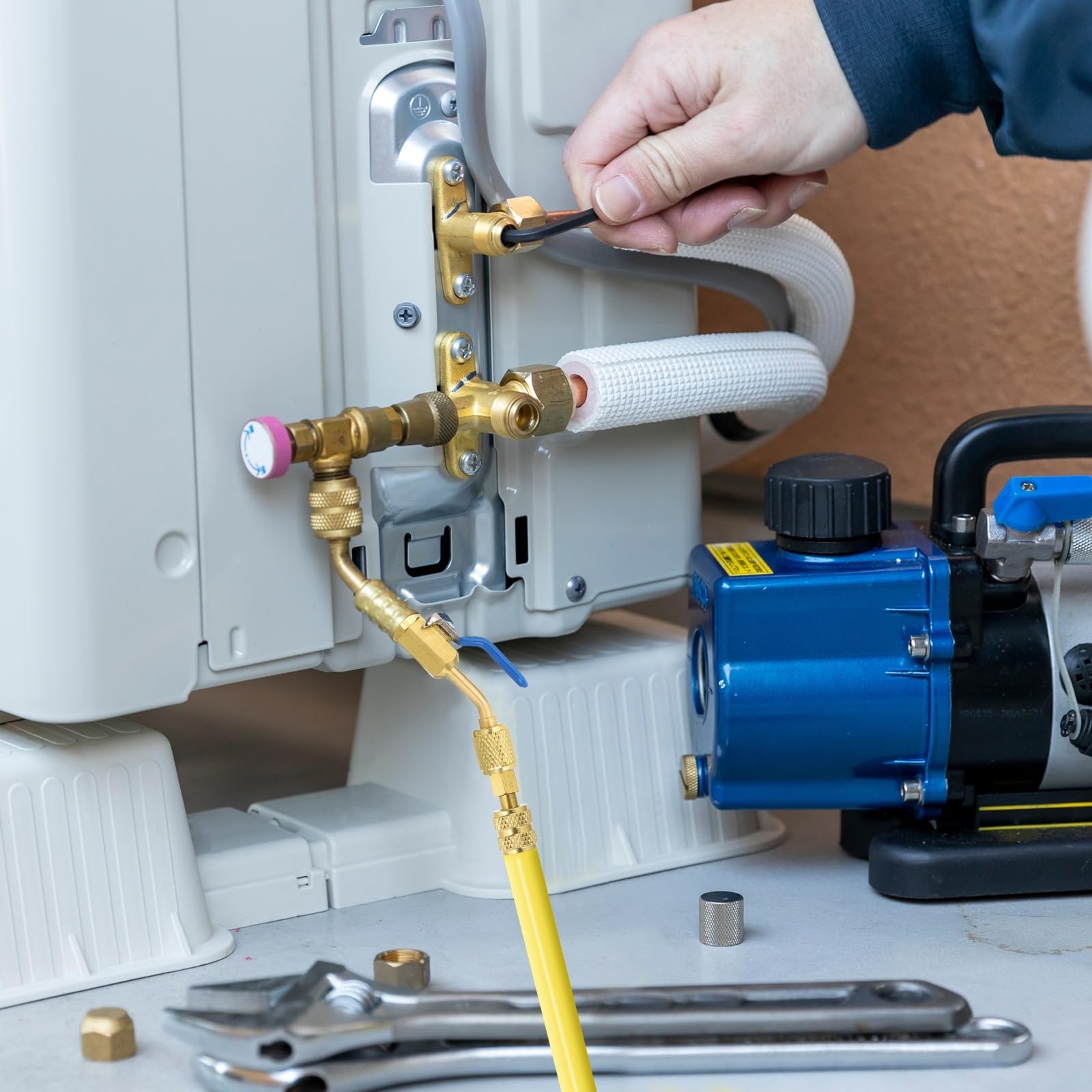 PATIKIL 3 válvulas de bola compactas para refrigerante de aire acondicionado SAE de 1/4 pulgadas con adaptador recto hembra de 5/16 pulgadas a macho de 1/4 pulgadas para mangueras de carga HVAC