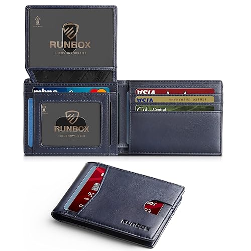RUNBOX Wallet for Men Slim Rfid Leather 2 ID Window With Gift Box | Slim, Rfid, 2 ID Window, With Gift Box, Slim, Rfid