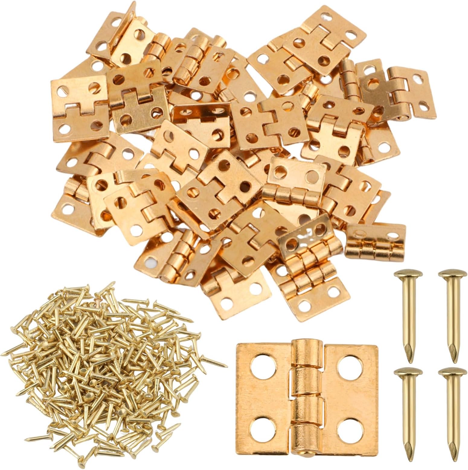 50 Pcs Small Brass Hinges, 0.31x0.39in Pure Copper Butt Hinge Brass with Screws Mini Folding Butt for Small Cabinet Door Jewelry Box