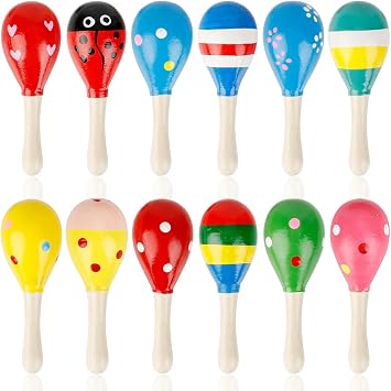 12 PCS Wooden Baby Maracas, Multicolor Musical Egg Maracas