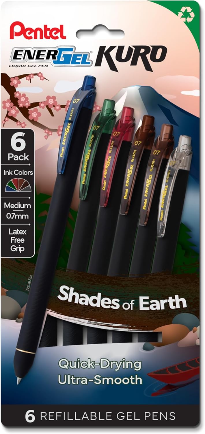 Pentel EnerGel Kuro Shades of Earth Bolígrafos de Gel 6 Piezas Multicolor