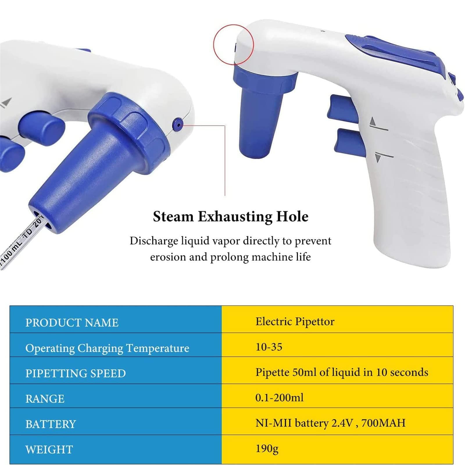 Elektrische Pipette mit hoher Genauigkeit, Pipettenpumpen-Controller, 0,1–200 ml Reichweite für Biologie und chemische Laboranwendung, Präzisions-Flüssigkeitsbehandlungswerkzeug