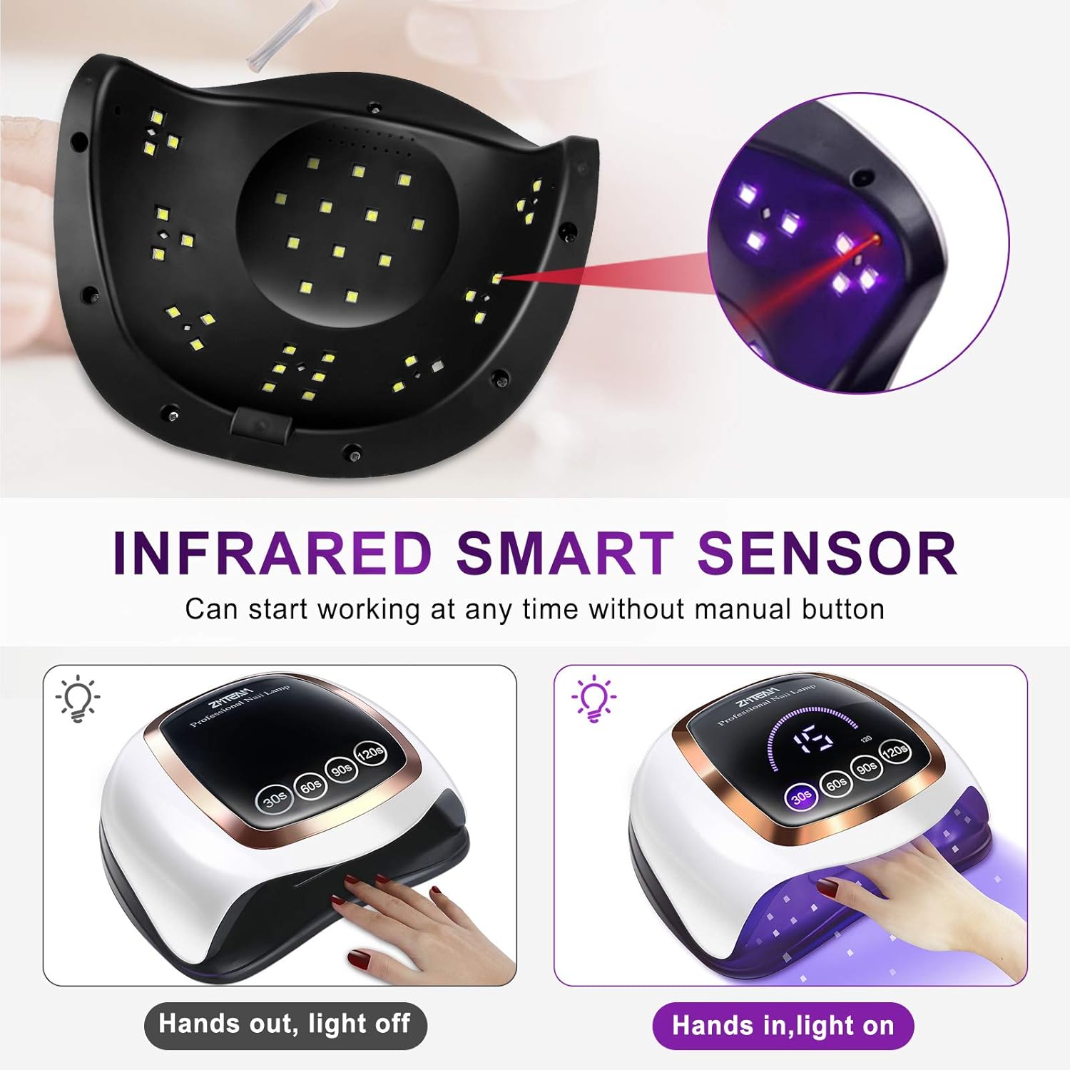 UV Led Nail Lamp ,ZMteam 168W Nail Dryer Gel UV Light for Nails Fast Drying ,Gel Nail Polish Curing Lamp Professional with 4 Timer Smart Sensor and LCD Display,Gel Manicure Kit with UV Light : Beauty & Personal Care