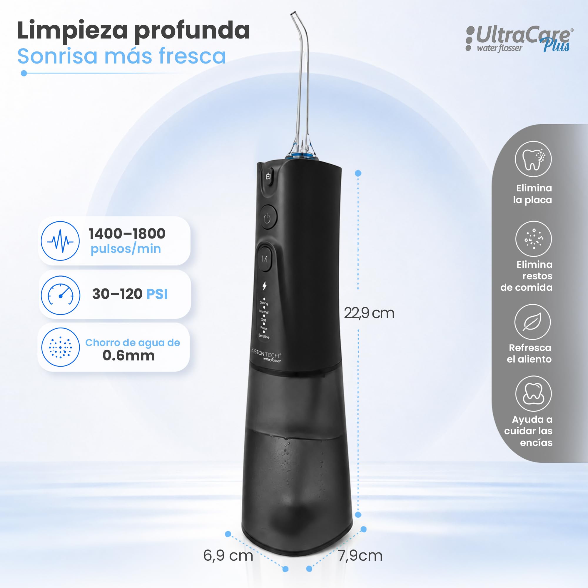 Irrigador Dental Portátil Aquapik UltraCare Plus 8 Boquillas 5 Modos 300 ml