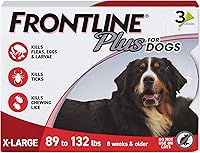 FRONTLINE Plus Flea & Tick Treatment for X-Large Dogs 89-132 lbs | Waterproof, Kills Fleas Eggs Ticks Lice, 3 Doses
