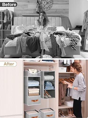 Miniatura 5 de Yecaye Organizador de armario colgante de 7 niveles y paquete de almacenamiento de puerta beige de 4 niveles