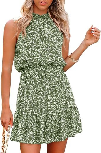 Gevomir Womens Halter Neck Summer Boho 