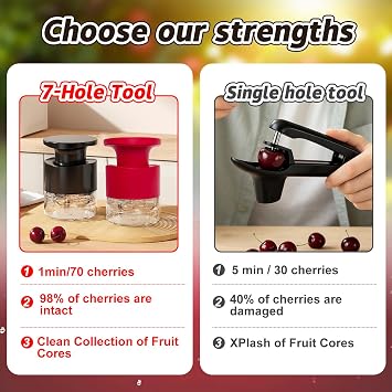 Cherry Pitter Multiple, Quick Release Multi Cherries Stoner Pitter 7-in-1, Push Button Cherry Core Pitter Tool with Splatter Protector, Pit Seed Remover for Making Jam Cherry Dishes