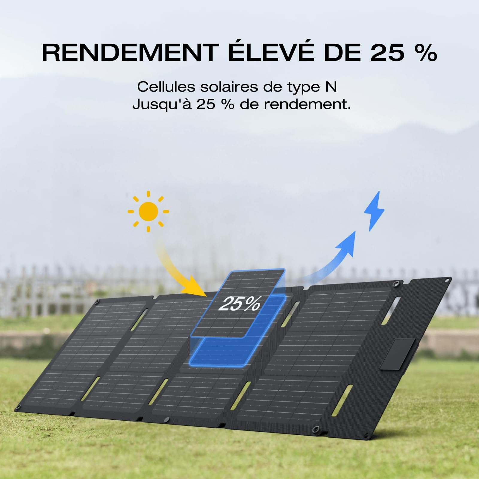 Panneau solaire portable EF EcoFlow 45 W, pliable et compact, 25% de rendement, indice de protection IP65, résistant à l'eau et à la poussière, idéal pour le camping, les SUV et les minifourgonnettes | Pliable et compact, 25% de rendement, indice de prote