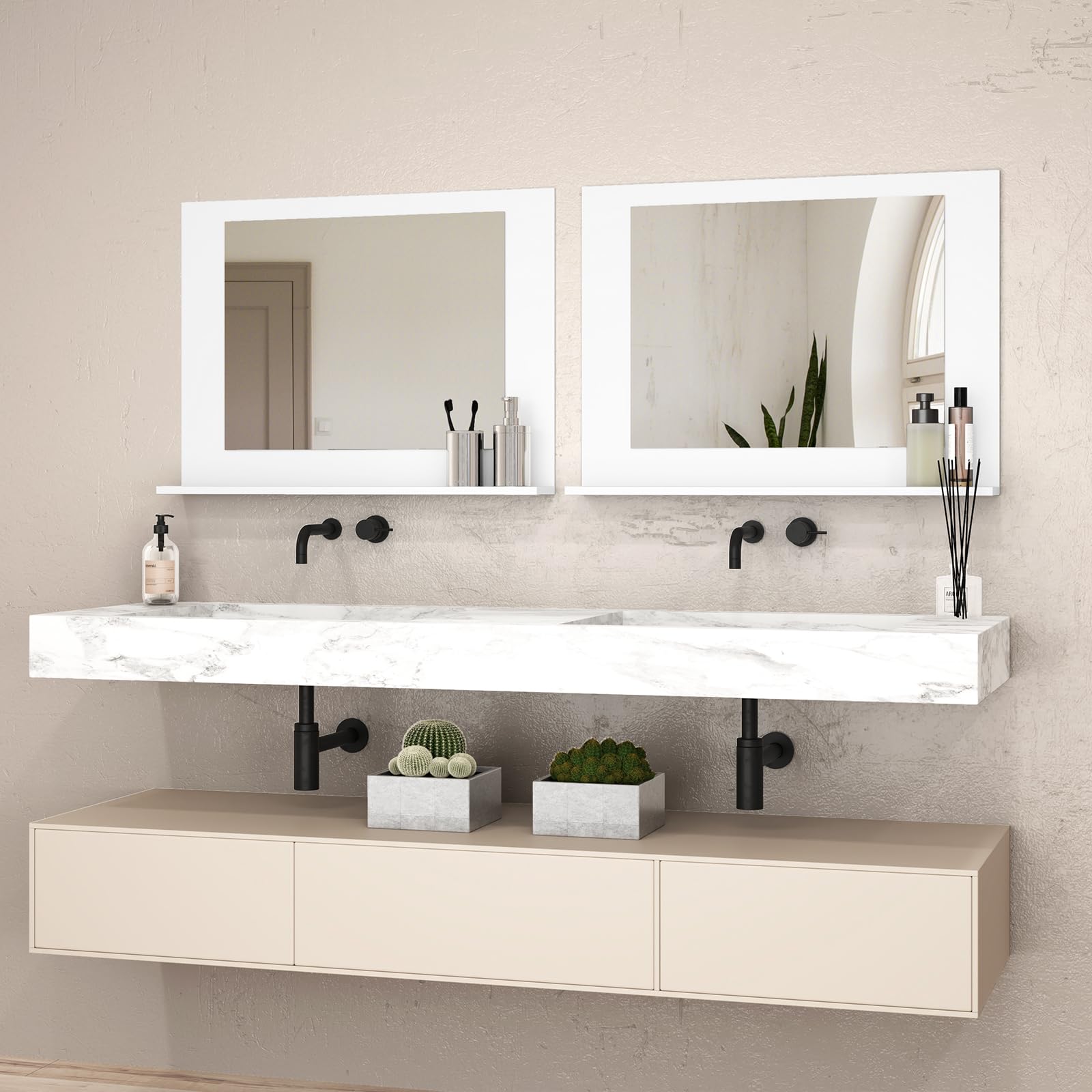 CHARMAID Bathroom Mirror with Shelf - 24