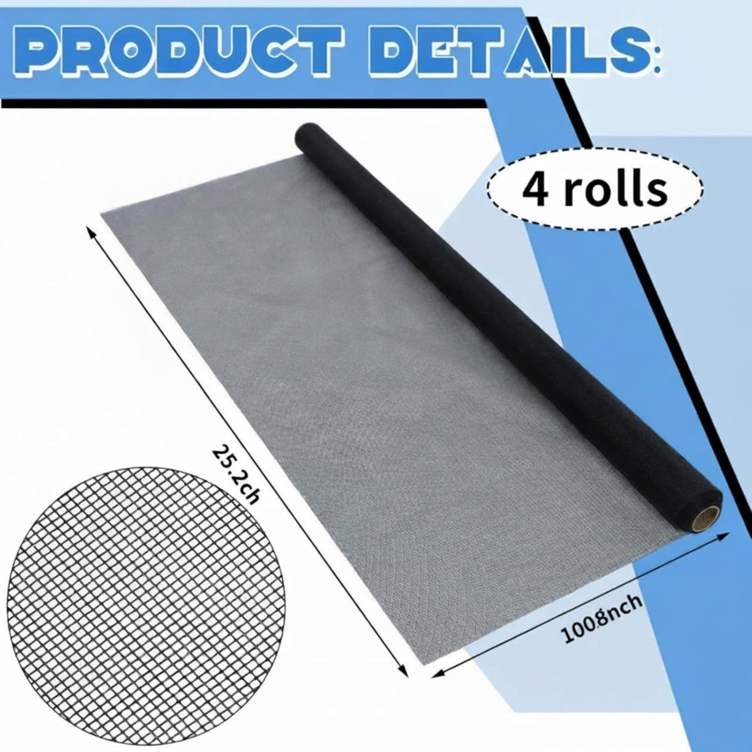 Yaocom 4 Pack Window Screen Kit Aluminum Frame with Corners, Spline, Springs, Pull Tabs, Screen Mesh and Rolling Tool (25'' X 25'')