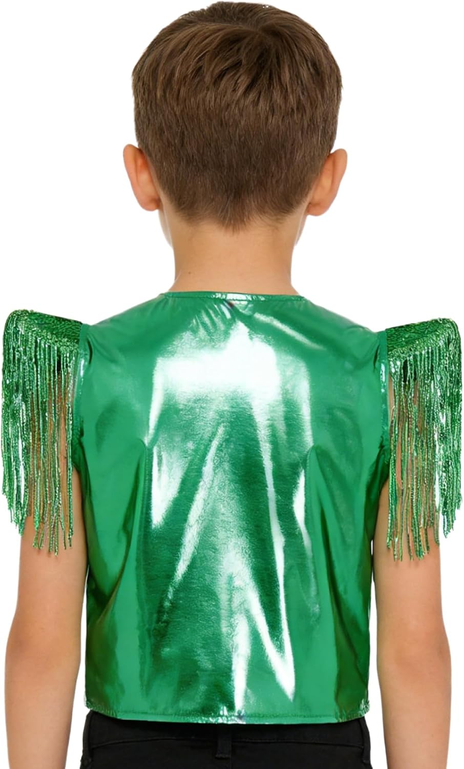 Kids Boys Girls Sequin Tassel Vest Shiny Fringe Cap Sleeve Zipper Jacket Disco Hip Hop Jazz Dance Top