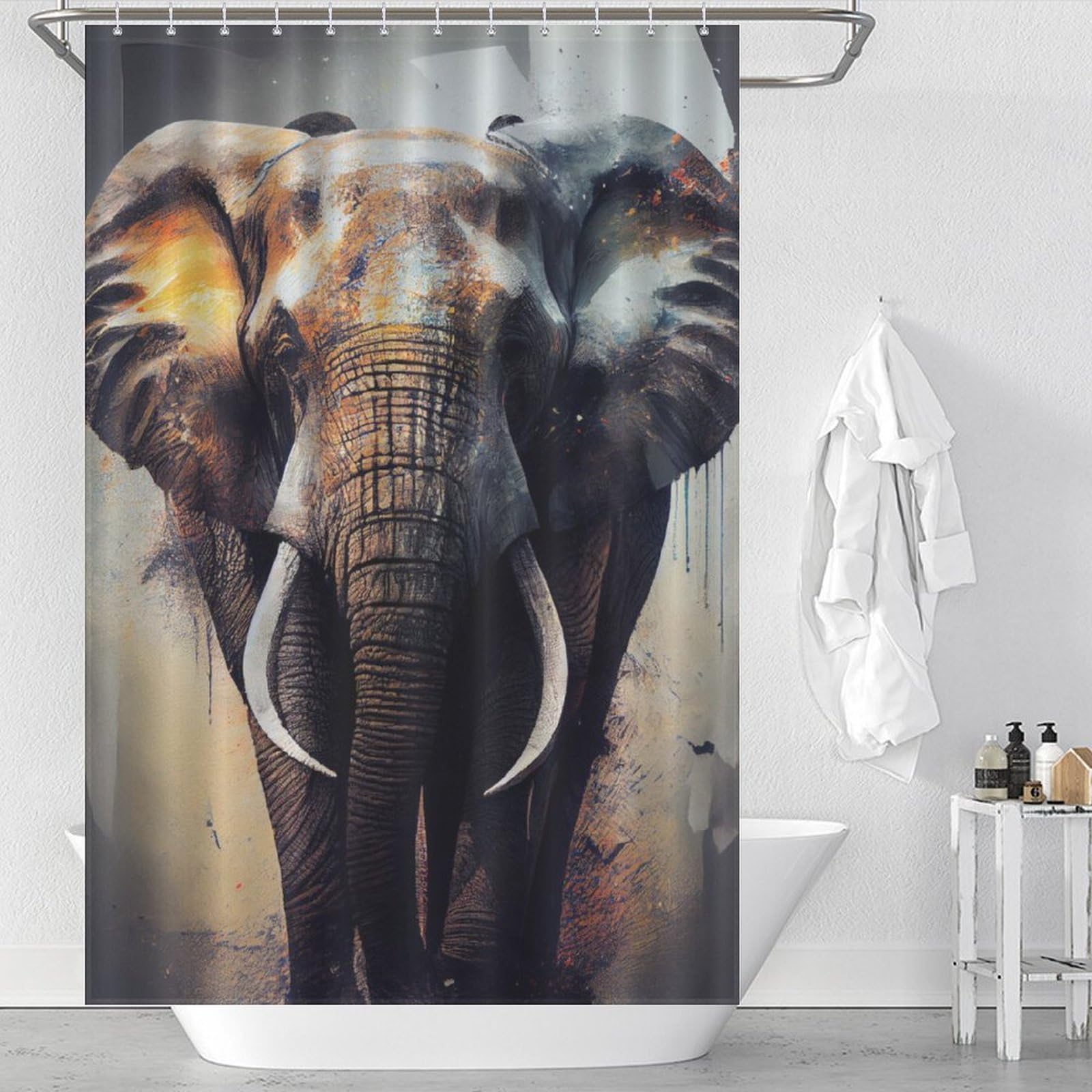 Rideau de douche éléphant lavable 119x180 décoration salle de bain
