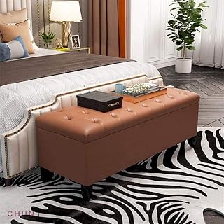 Banco de almacenamiento, imitación de cuero de la tapicería de tapa abatible del asiento capitoné for sala de estar Oficina Dormitorio 929 (Color : A03, Size : 60X 40 X 45 cm)