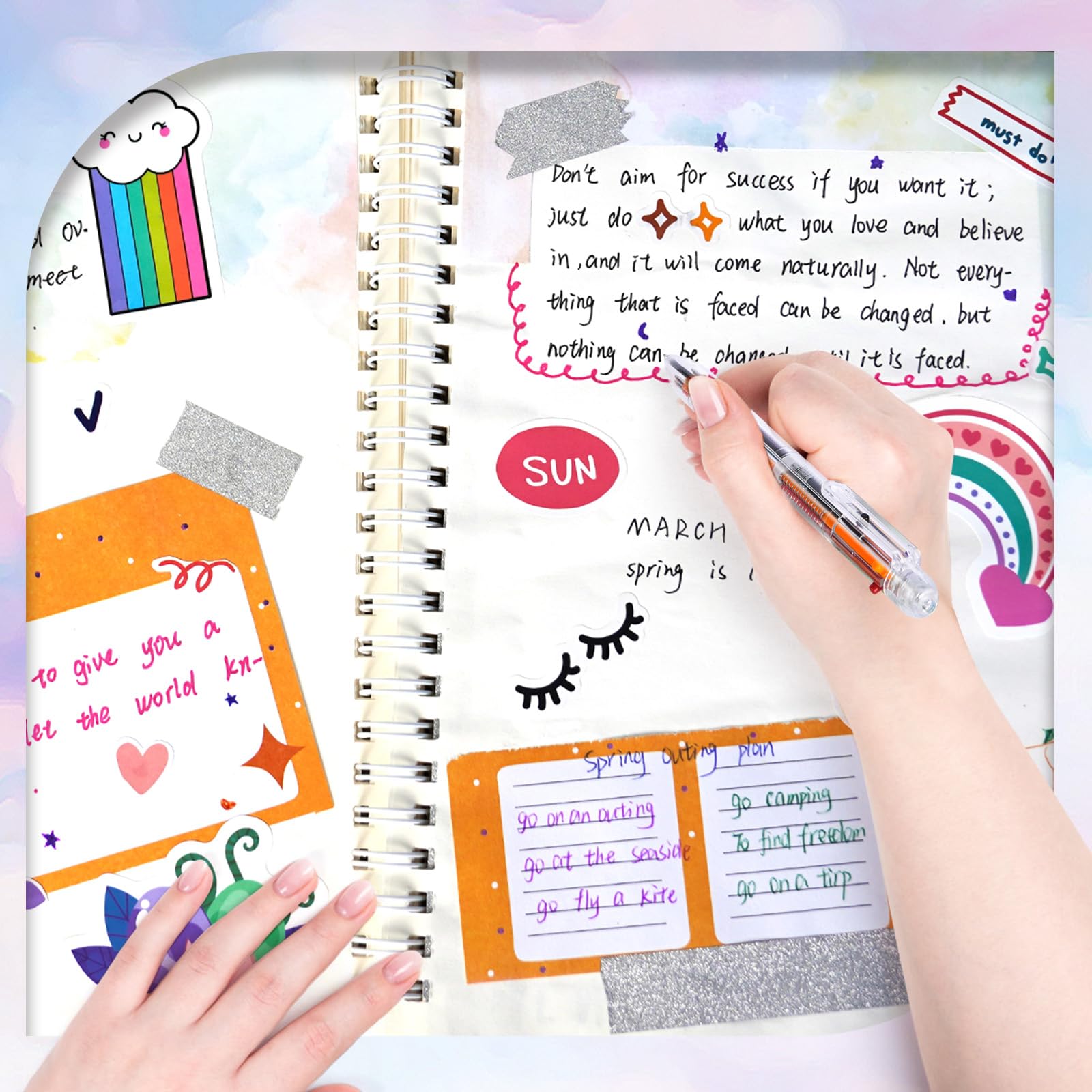 Herenear Scrapbook Mädchen, 92 Stück Scrapbook Zubehör Set mit A5 Notizbuch und Stickerbögen, DIY Tagebuch Set für Mädchen, Kreativset Bastelset Weihnachten Geschenk für Tween Kinder und Kinder