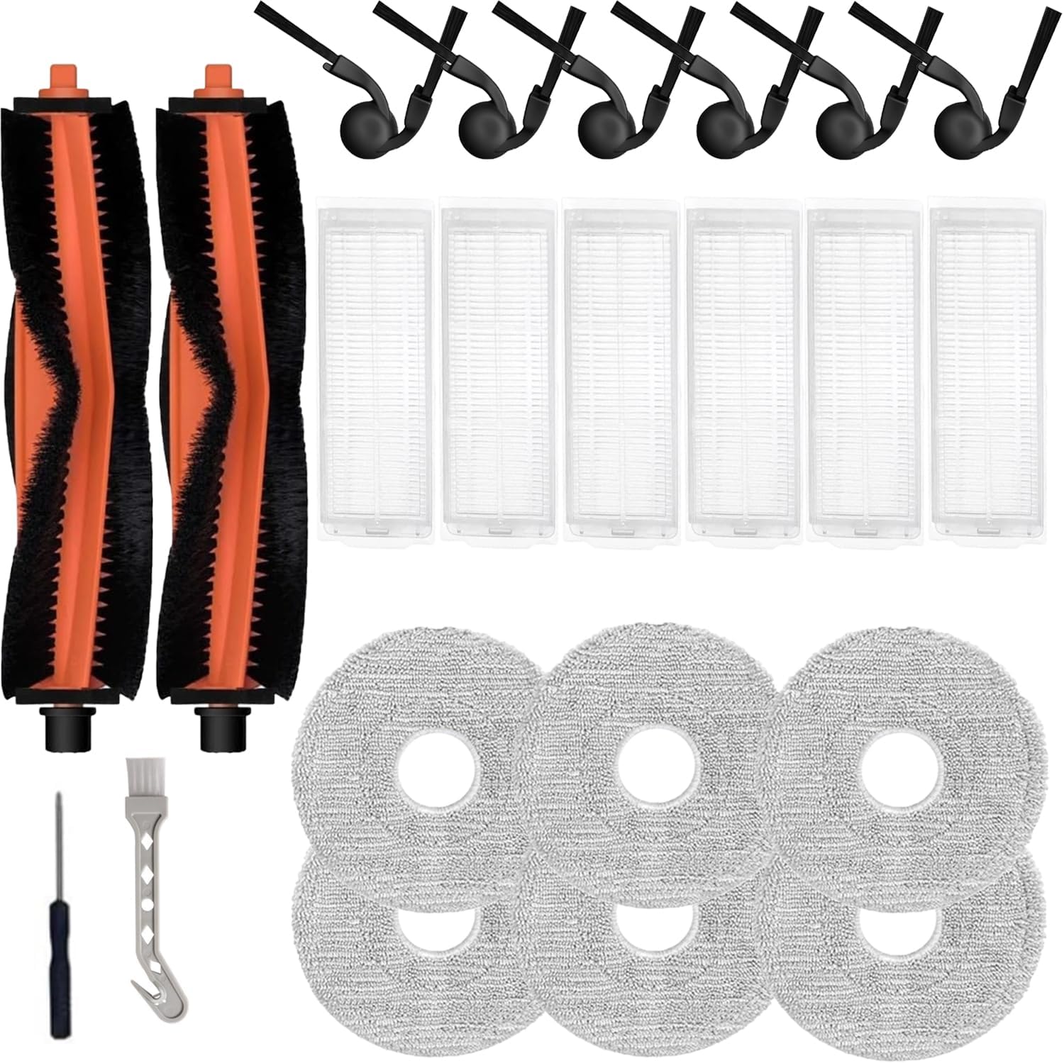 22Pcs Accessories Kit for Xiaomi S40 PRO / OV71GL Robot Vacuum, 2 Main Brush,6 Hepa Filter,6 Side Brushes,6 Mop Pads,2Cleaning Tool Replacement Parts Attachments