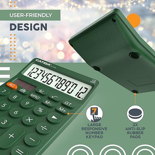 Miniatura 6 de CATIGA Calculadora de escritorio de 12 dígitos Calculadora de escritorio básica con pantalla LCD grande, botones grandes, 4 funciones, energía solar
