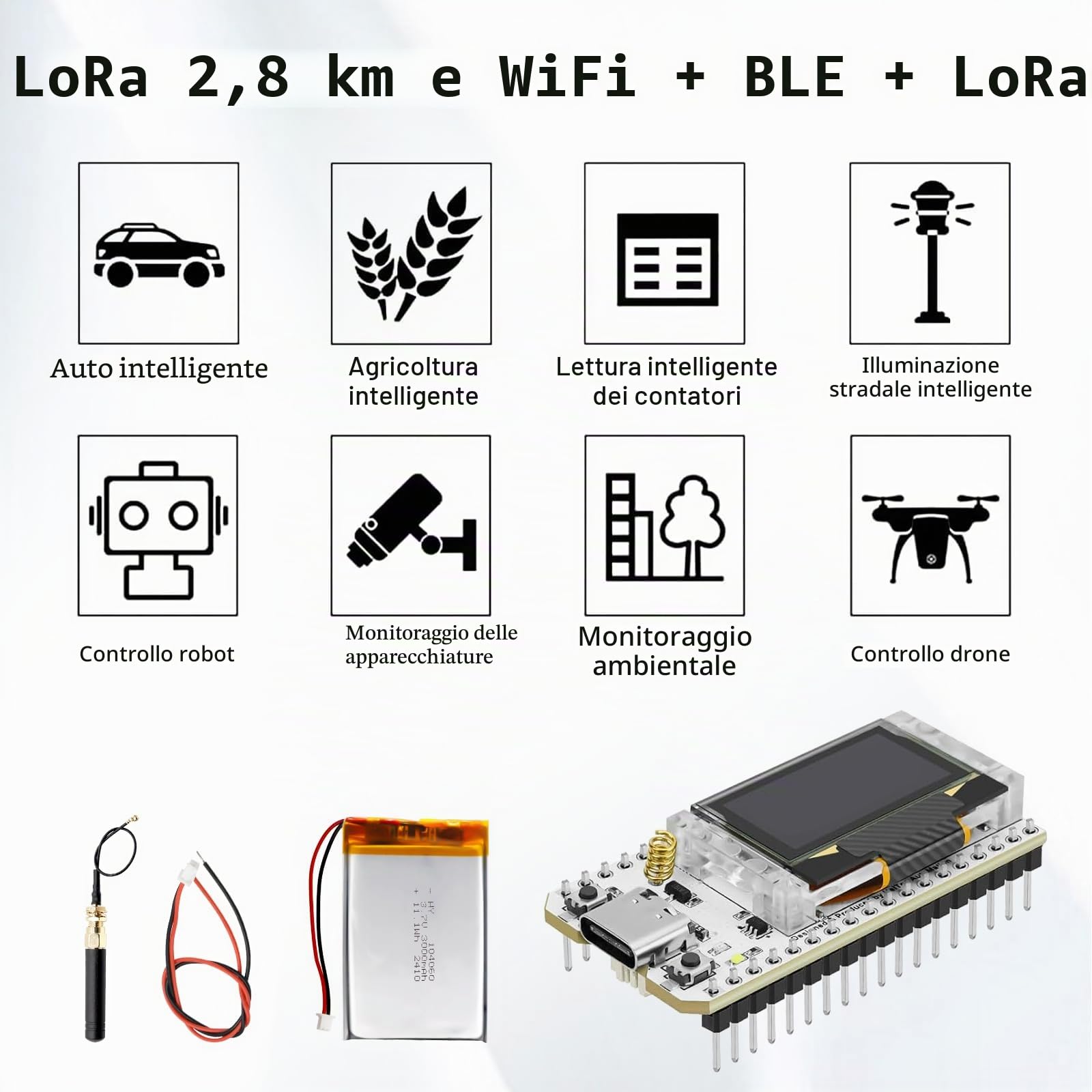 ARCELI LoRa ESP V3 Board con 3000 mAh Battery Set, Meshtastic LoRa ESP32 Kit di sviluppo con antenna da 868 MHz e display OLED, WiFi + BLE Dual-Core IoT Board compatibile con Arduino/Mesh tastic (2