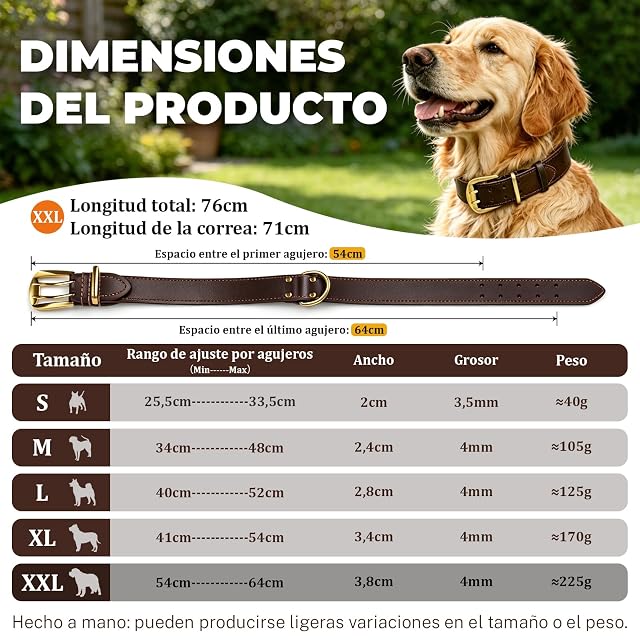 Foto 6 de 6 de Collar para Perros de Cuero Genuino XXL (54-64cm) Marrón