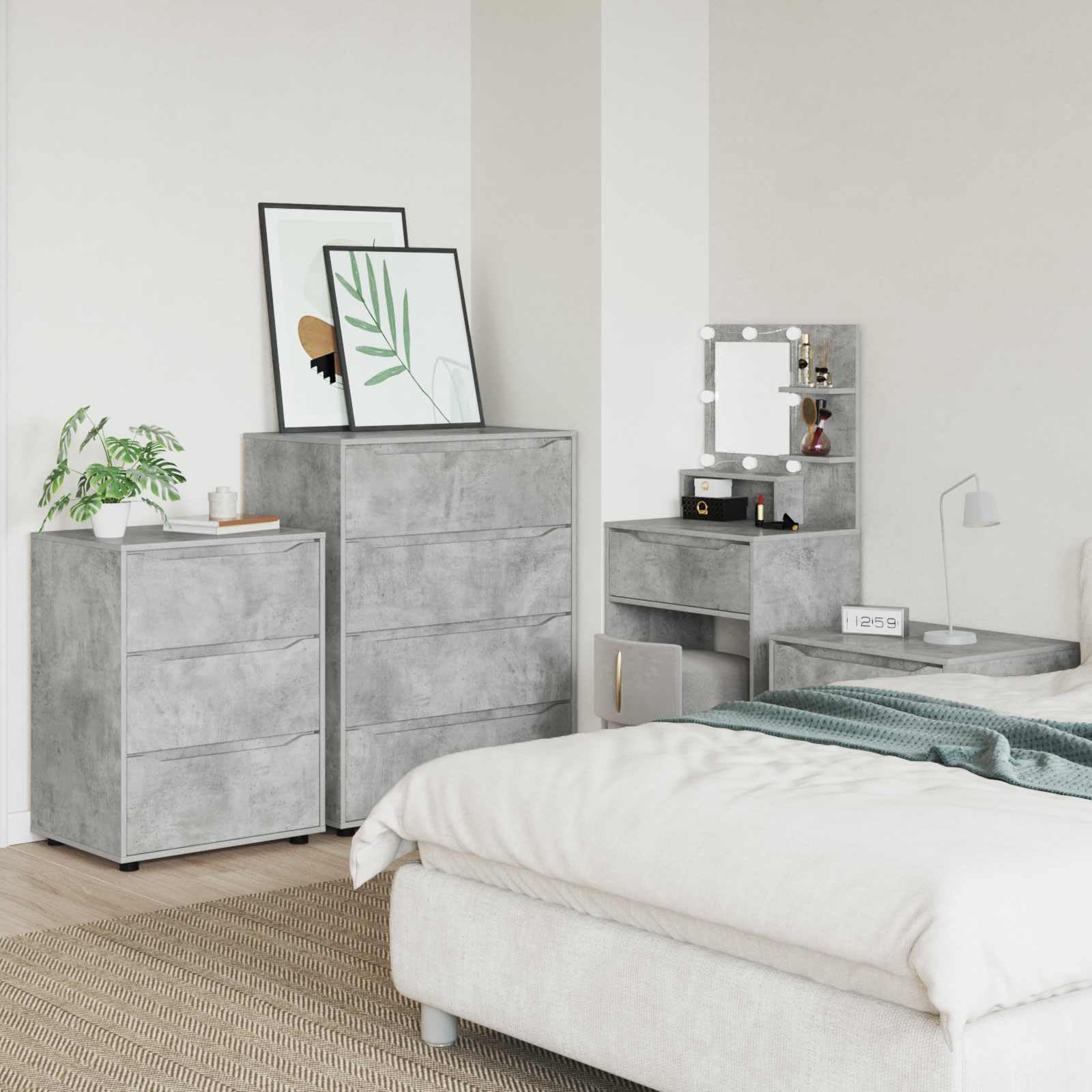 Armadio portaoggetti grigio cemento 60 x 48 x 81 cm in legno con 3 cassetti e spazio per soggiorno, ufficio, corridoio, cucina, officina