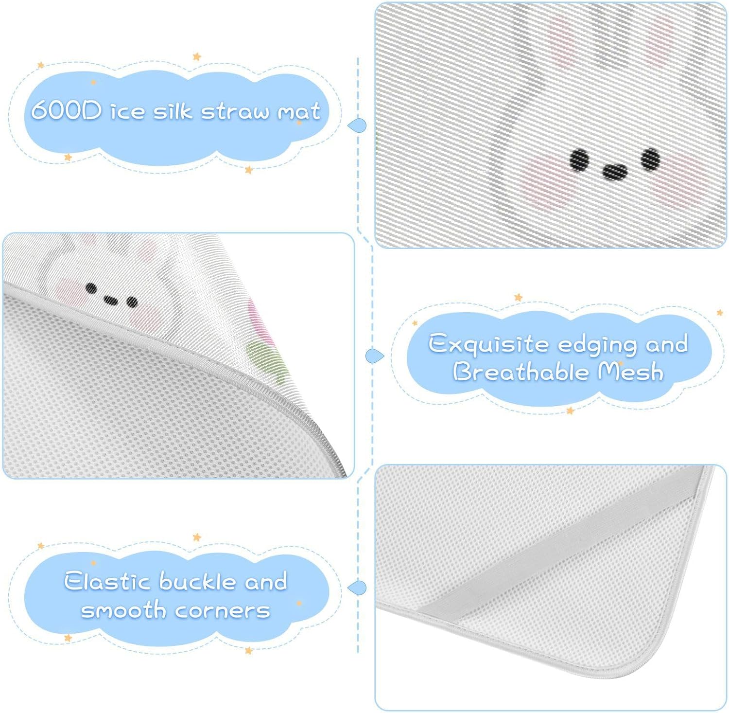 Cute Cartoon White Rabbits Cooling Baby Bed Mattress Cover 28" x 52" Ultra Soft Pads Washable Waterproof for Baby&Toddler