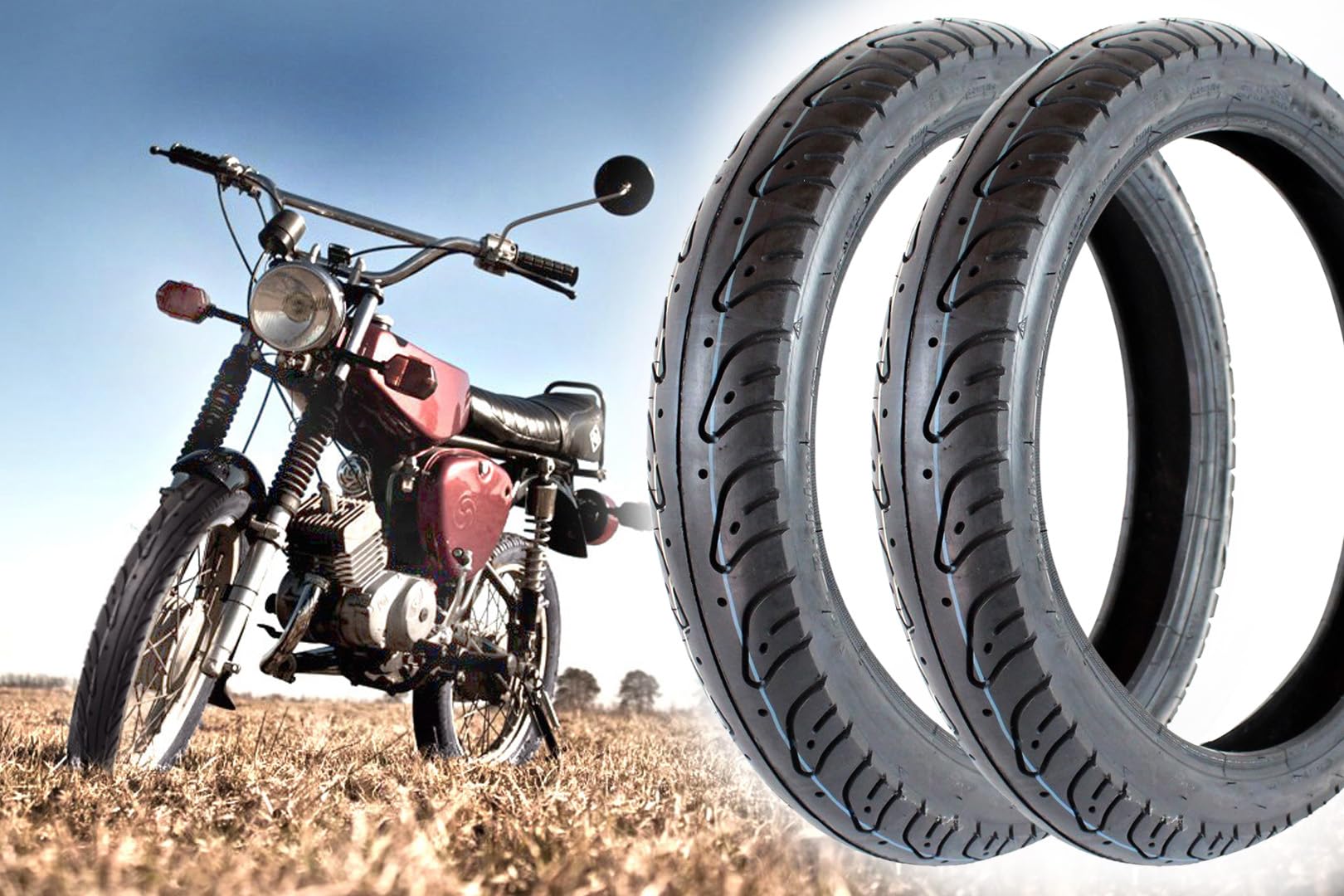 BISOMO 2 Reifen 2,75 x 16 Zoll Vee Rubber VRM-100 Straßenprofil, 46L für Simson S50, S51, S70, S53, KR51, SR4-2, SR4-3, SR4-4 Moped