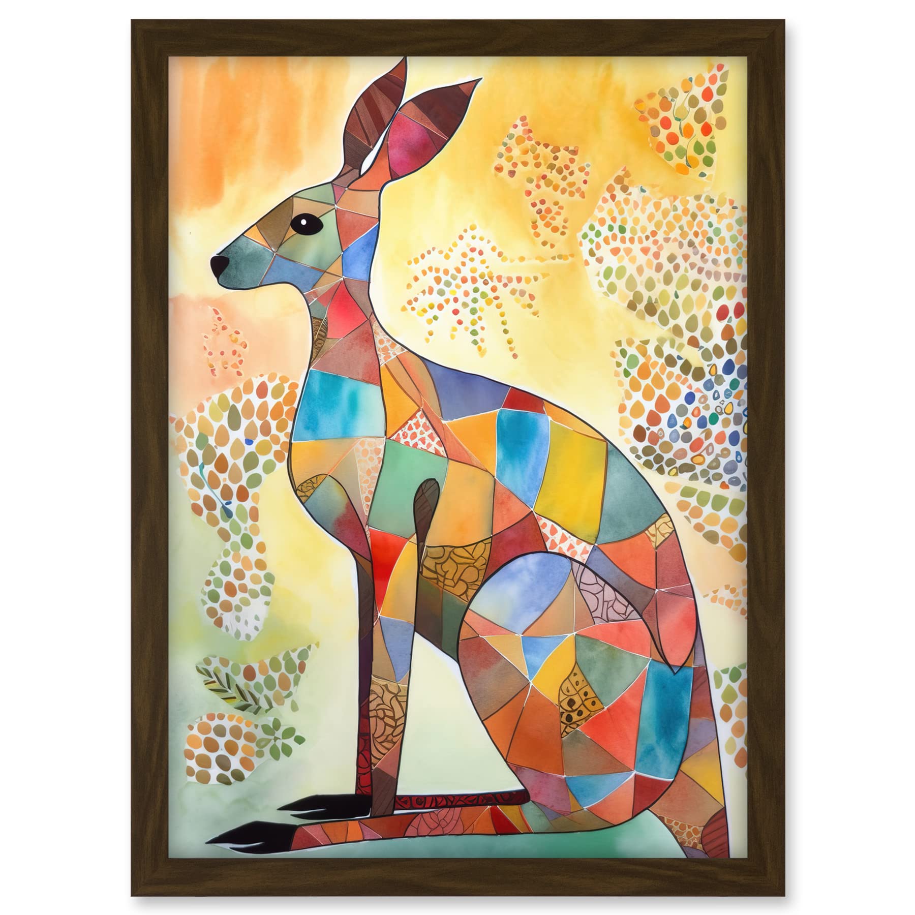 Artery8 Multicoloured Kangaroo Folk Art Watercolour Painting Artwork Framed A3 Wall Art Print