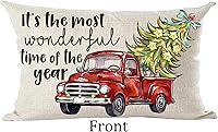 Vista 2 de Ramirar Funda de almohada lumbar decorativa con diseño de árbol de Navidad, color verde, para el hogar, sala de estar, cama, sofá, coche, lino