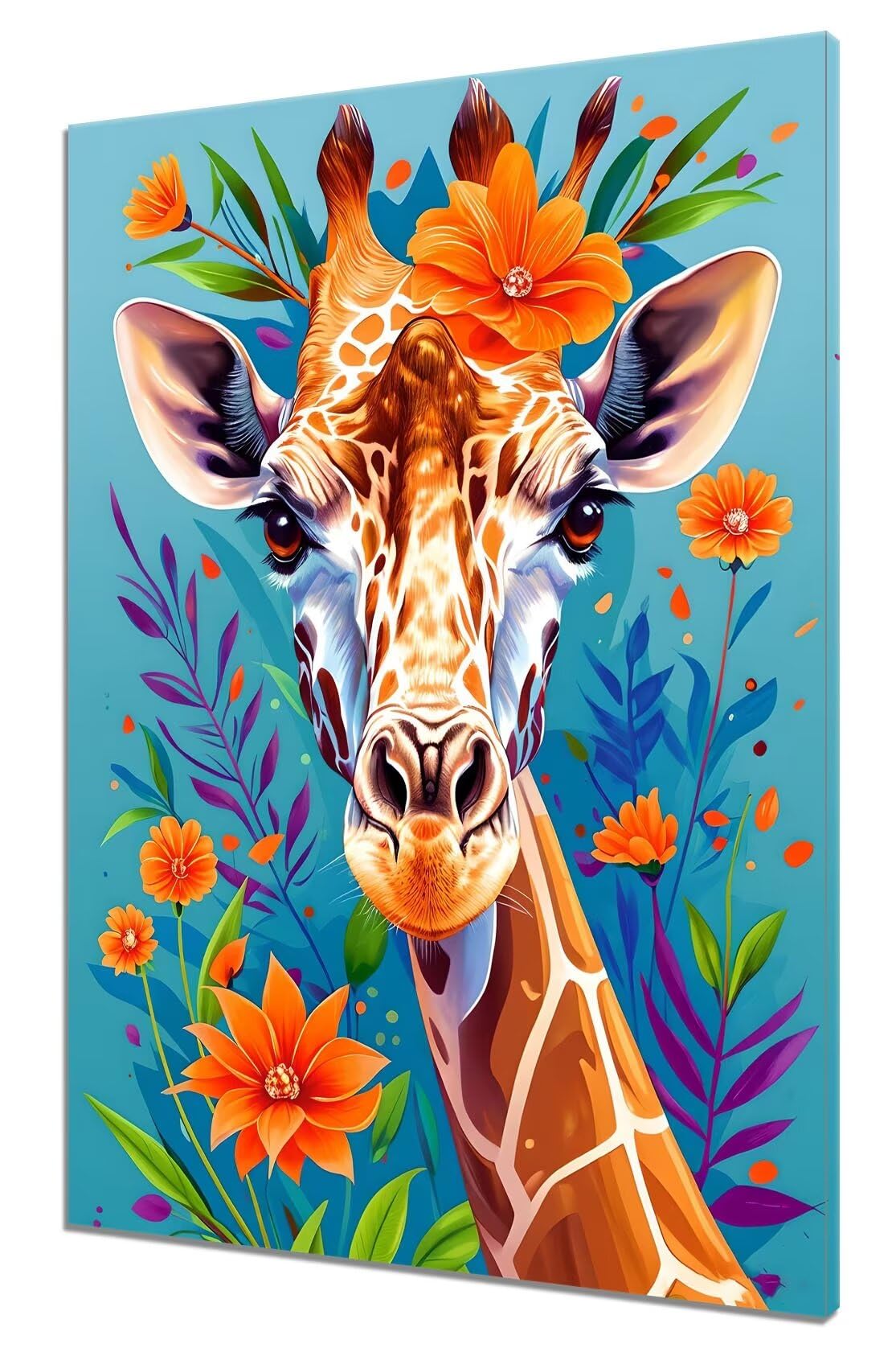 Mini Peinture par Numéros 20x20cm avec cadre Girafe fantaisie et fleur – Figured'Art