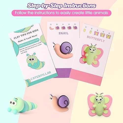 Miniatura 5 de Kit de arcilla seca al aire  Juego de 12 animales de arcilla para modelar con 6 bases móviles, ultraligero y suave, seguro antiadherente, kit de