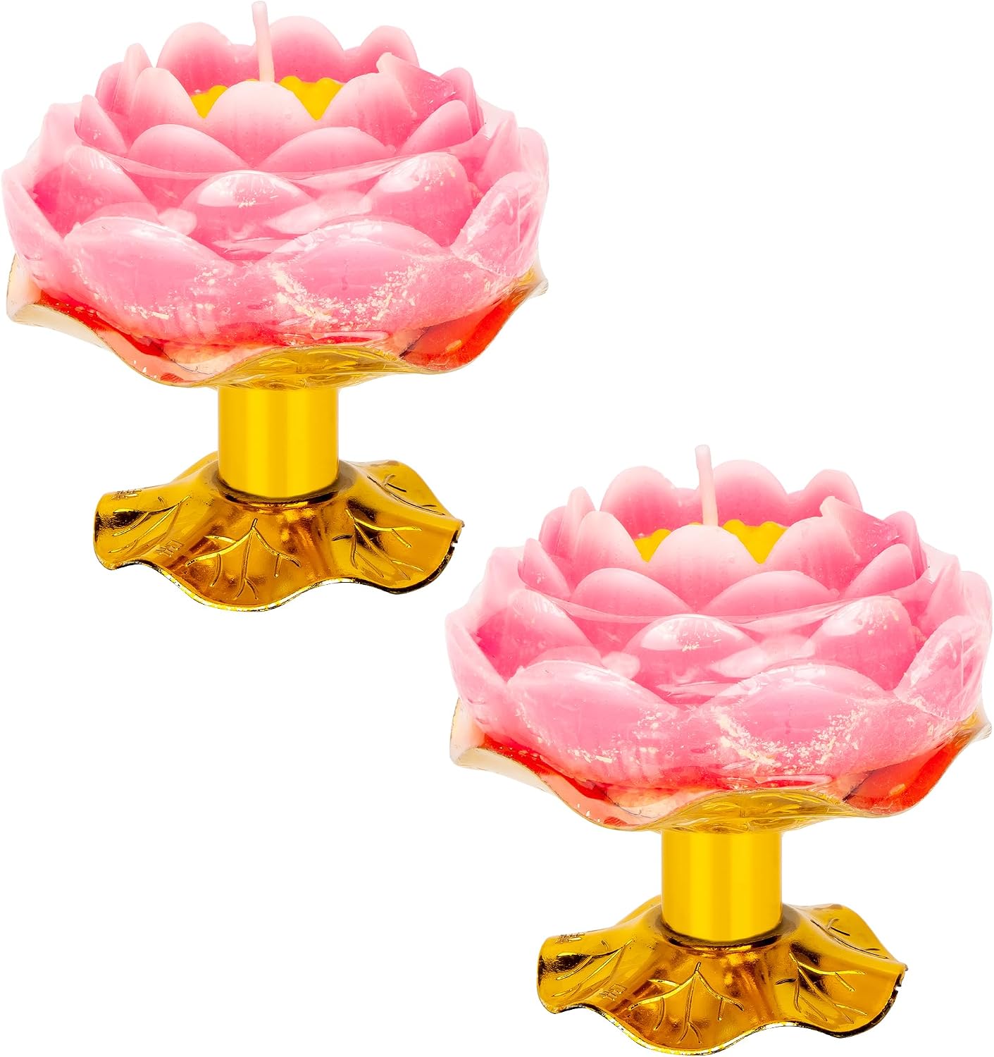 2-Pieces Lotus Candle Set - Decorative Lotus Flower Candles for Meditation, Relaxation Spaces, Temple Inspired Decor and Festive Table Display