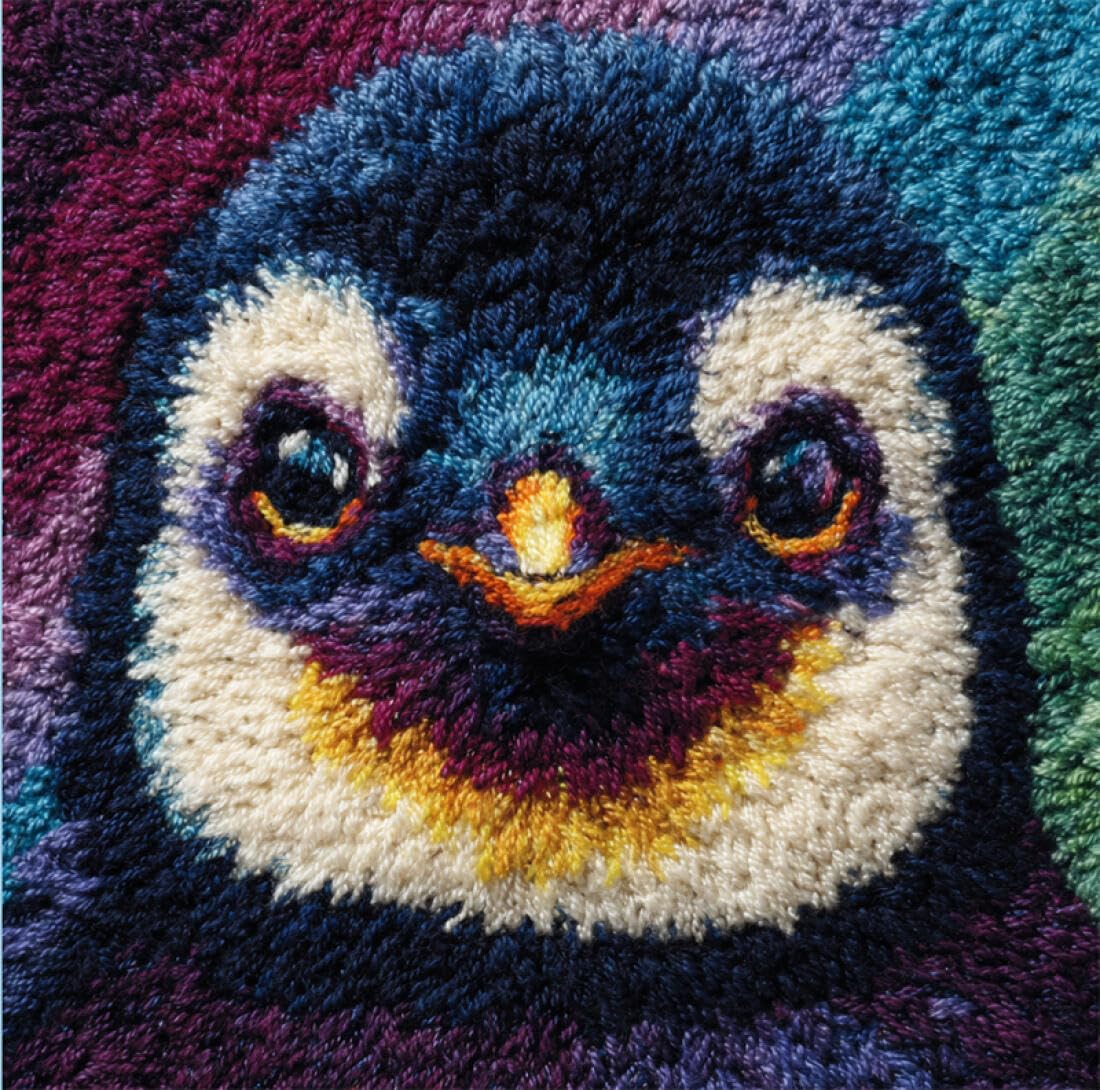 Kitquiver Animal Latch Hook Pillow Kit Cartoon Penguin Latch Hook Kit Pillow DIY Rug Crochet Hook Cushion Making Kits with Preprinted Pattern Canvas 17x17In