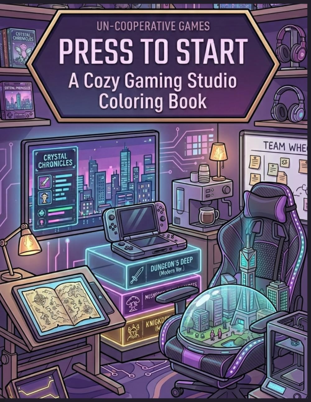 Press to start: Large Print Coloring Book for Adults and Teens with Simple Aesthetic Scenes of Gaming Setups, Lo-fi Vibes, and Chill Lifestyles.