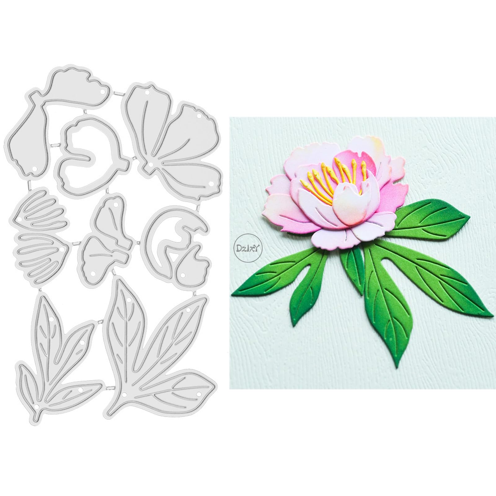 DzIxY Patchwork Peony Flowers Leaves Metal Cutting Dies for Card Making Kit Embossing Paper Die Cuts Set Scrapbook Stencils Supplies Machine Templates