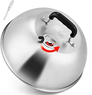 Leonyo Cheese Melting Dome, Stainless Steel 12 Inch Round Steaming Basting Cover with Adjustable Vent, Professional Heavy Duty Cast Iron Melting Dome Lid Griddle Accessories for Teppanyaki Flat Top