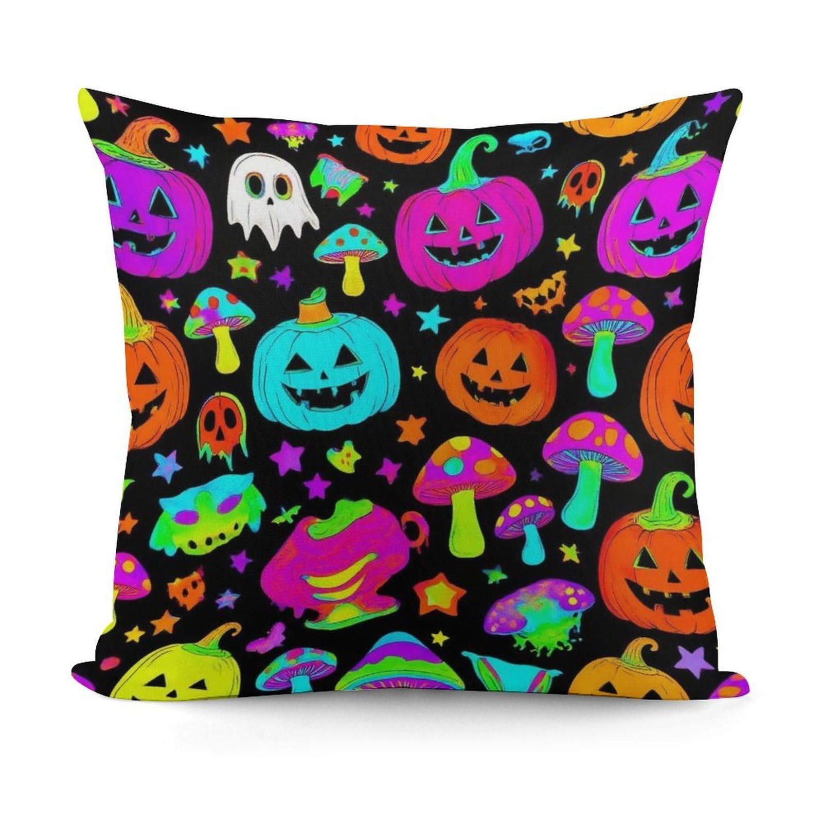 Smazdfxx Picture(410) Plush Pillow Cover With Zipper For Living Room,Bedroom, Sofa Halloween Trippy Mushroom Pumpkin Couch Cushion Decorative