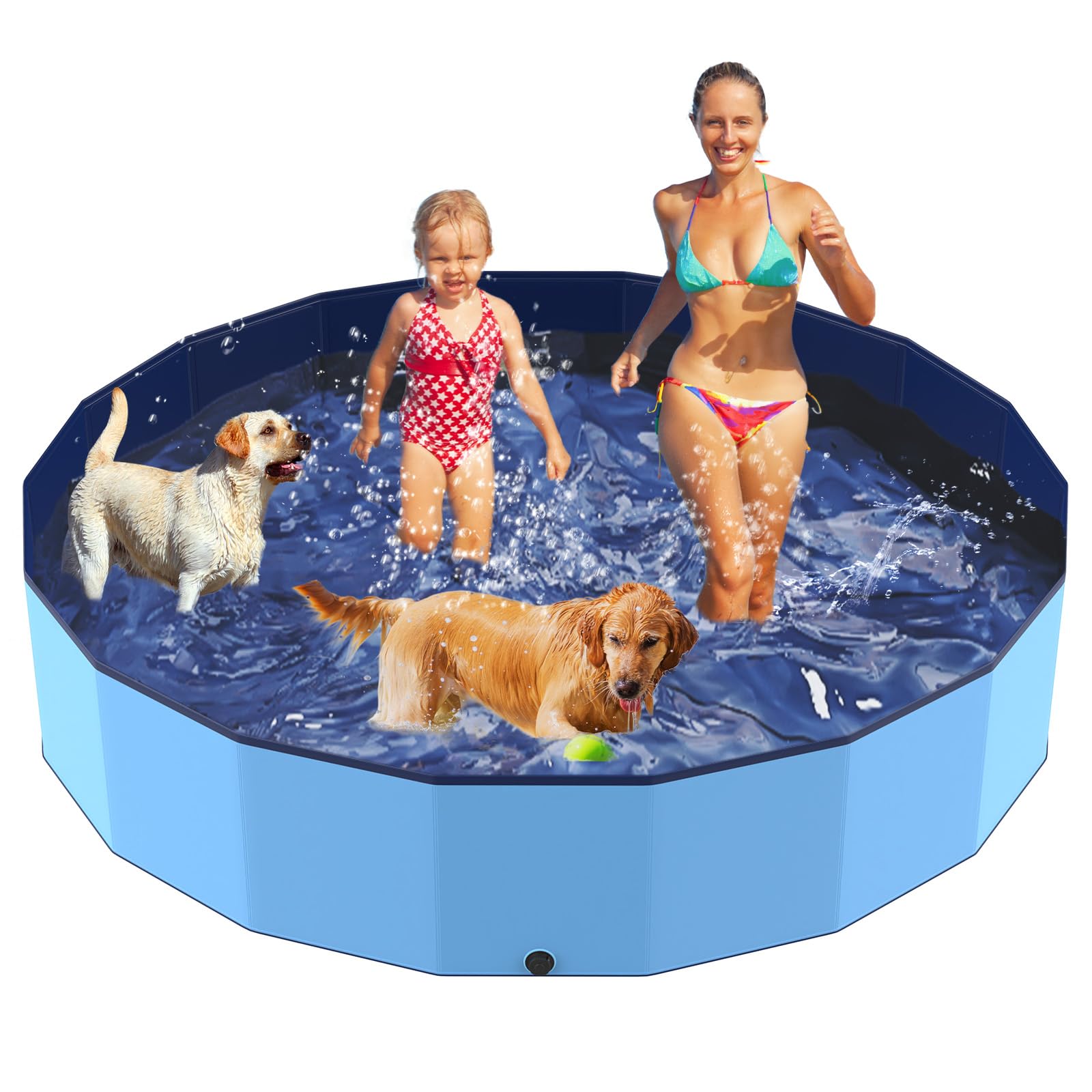 Foldable Pool for Large Dogs and Kids, 77 Portable Kiddie Swimming Pool Bath Tub Non-Slip, Hard Plastic Heavy Duty Outdoor Childrens Pool XXL - 16" H