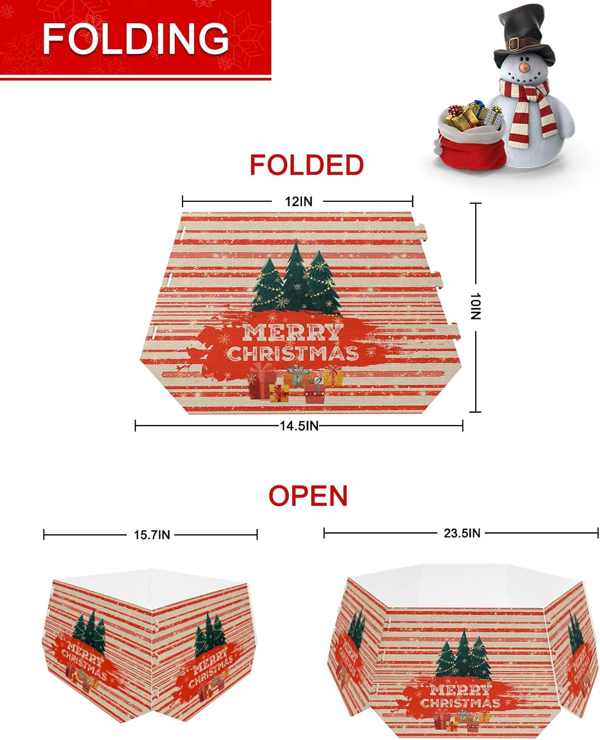 Christmas Tree Collar 4PCS-14.5"x 10", Christmas Tree Ring Christmas Red Striped Xmas Tree Gift Christmas Tree Stands Skirts Base Covers for Xmas Holiday Home Decor