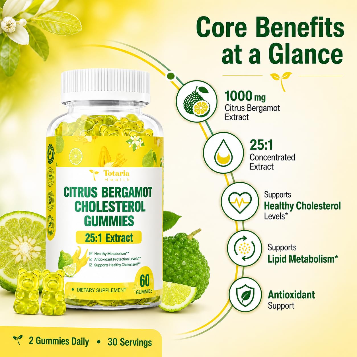 Sugar Free Citrus Bergamot Gummies - All Natural Supplements 25:1 Extract from Italian Bergamot Supplement for Healthy Anti-Aging Sugar-Free Vegan — Amazon image 2