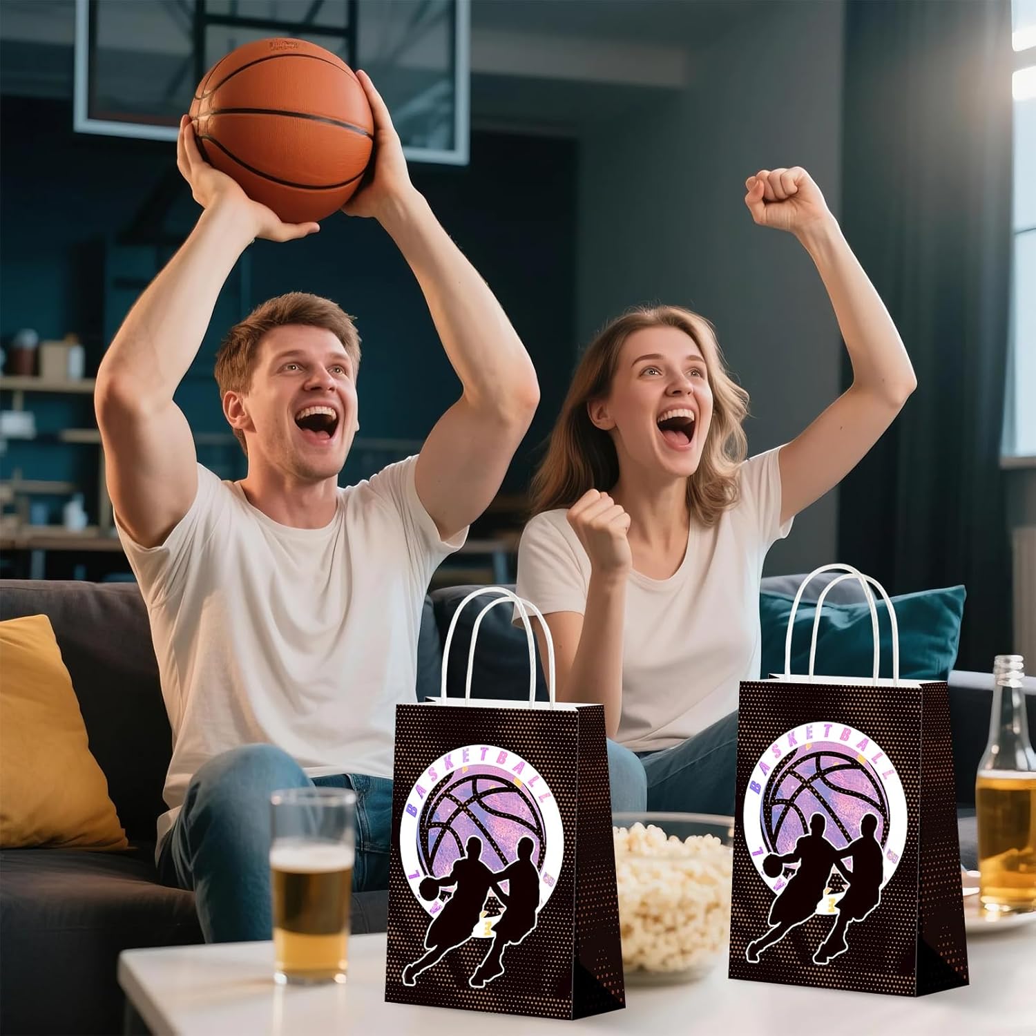 Bgtecho 24 Pcs Basketball Gift Bags, Basketball Party Favor Bags with Handles, Candy Treat Goodie Bag, Sports Themed Paper Bags for Birthday Party Supplies, Style 2 - Image 6