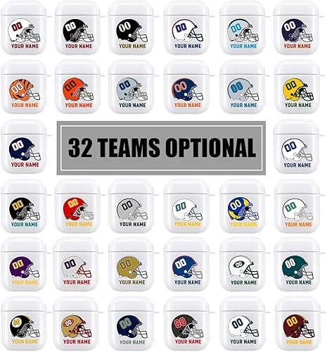 Miniatura 2 de Funda de casco de fútbol con nombre y número para Apple AirPods de 2 y 1 generación, regalo personalizado para fanáticos de los deportes de Dallas,