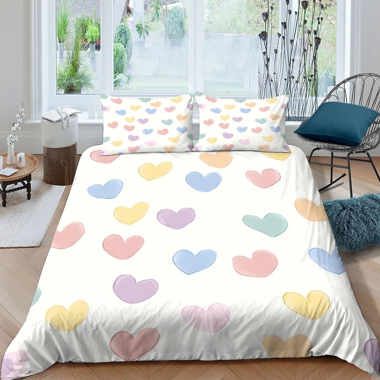 Ctjqhvkz Style-9 3D Printed Pastel Heart Fitted Sheet Microfiber Soft Anti-Slip Rainbow Love Bed Cover For Bedroom Guest Room Dorm Decor Single（135X200cm）