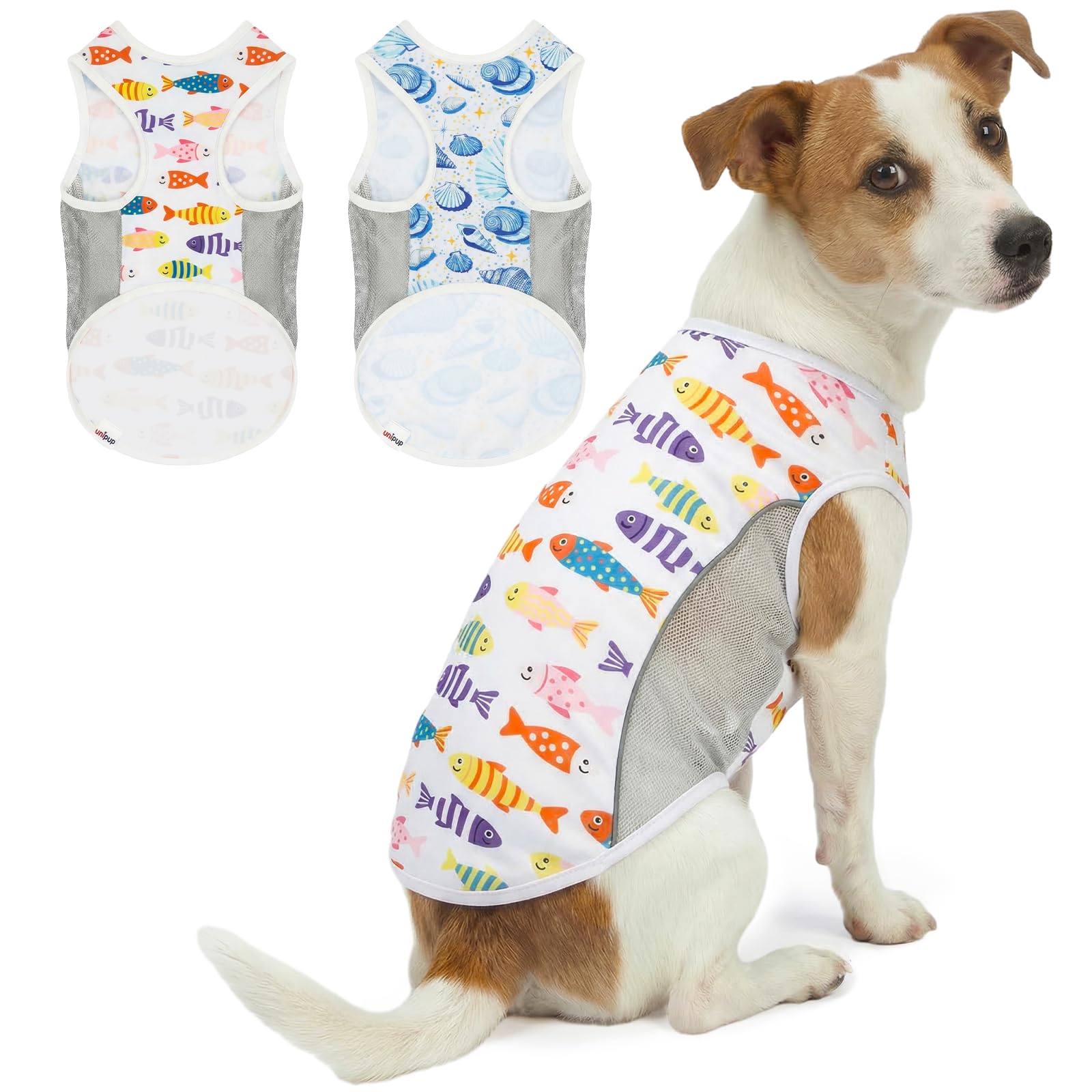 UNIPUP UPF 50+ Sun Protection Dog T-Shirt, 2 Pack Lightweight Sleeveless Dog Vest for Small Medium Dogs Boy – Reflective Strips, Quick-Dry Pet Apparel, Sports Fan Shirt P23ST00509L