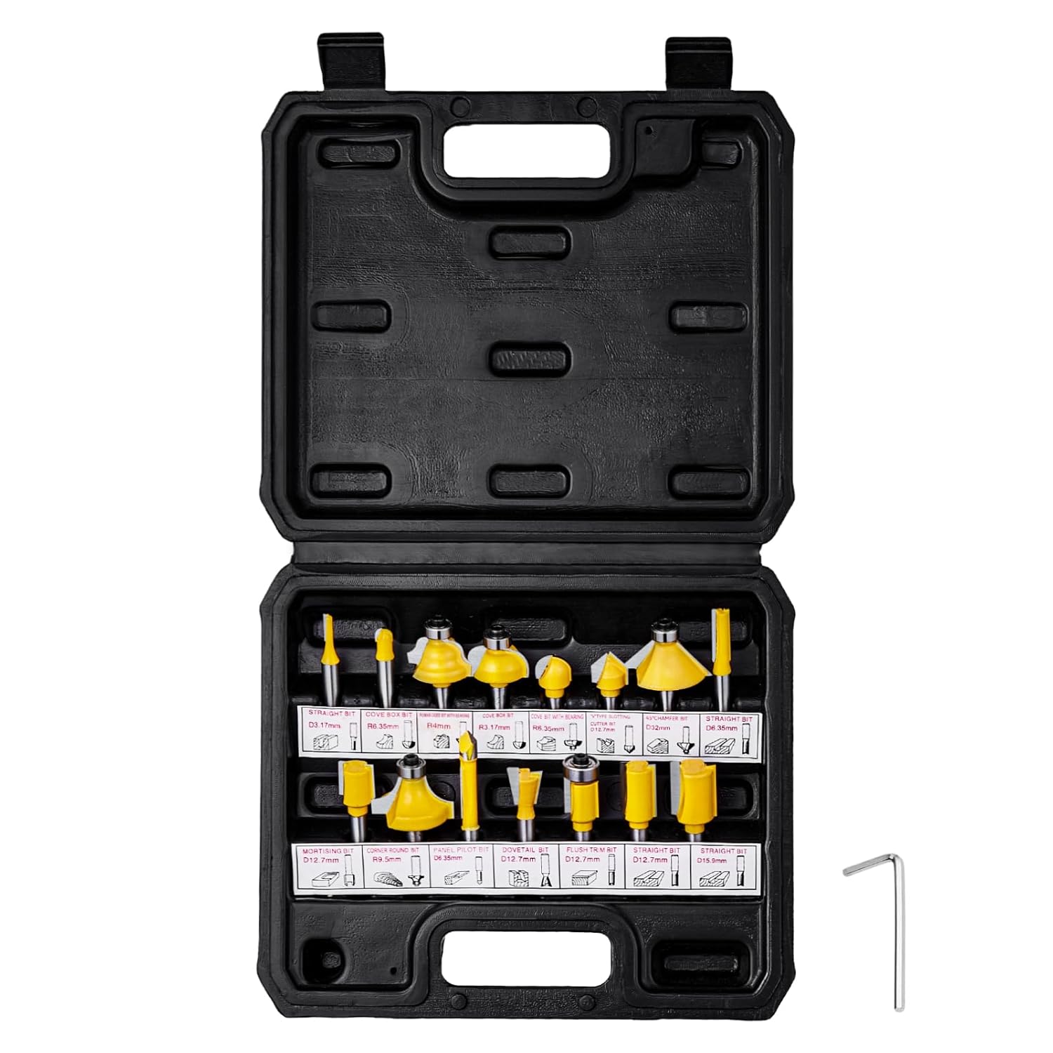 VEVOR Router Bits Set, 15 Pieces, Carbide Router Bit Kit with 1/4 Inch ...
