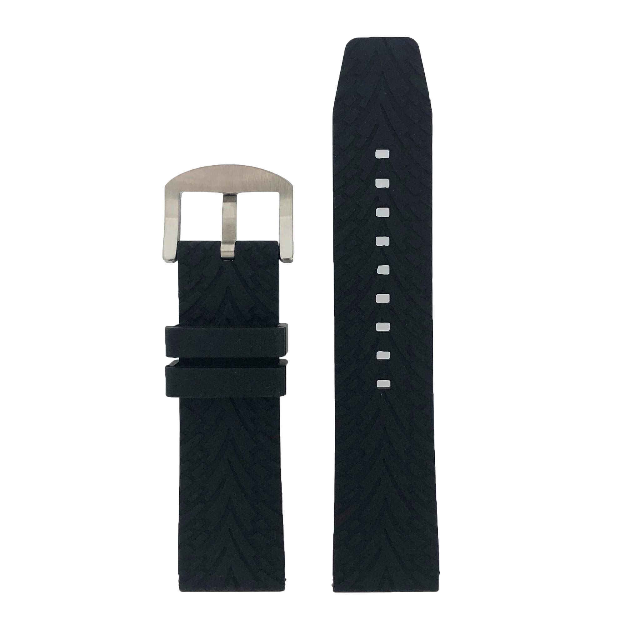 Tech Swiss Watch Band Silicone Rubber Heavy Black Strap Waterproof Stainless Buckle 24 millimeters