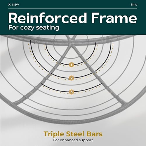 Miniatura 7 de Bme Silla Papasan ergonómica de mimbre de 40 pulgadas con cojín de tela de densidad gruesa y suave, marco de acero de alta capacidad, giro de 360