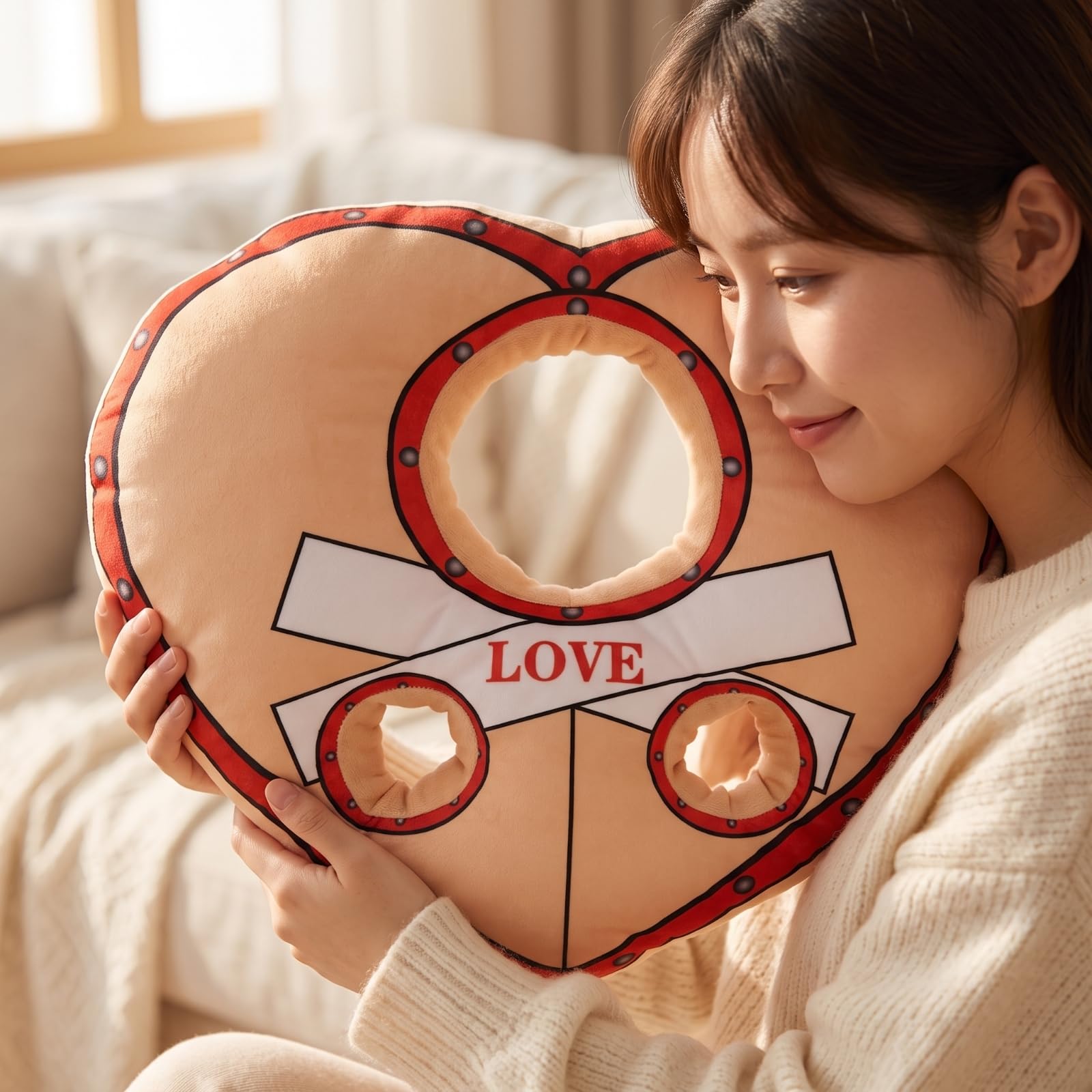 LOVIVER Accessoire Photo Coeur Coussin Photobooth Prop Déguisement Costume Oreiller Rempli Polyester PP Tendresse avec Décor Ruban et Motif Amour Ouvertures
